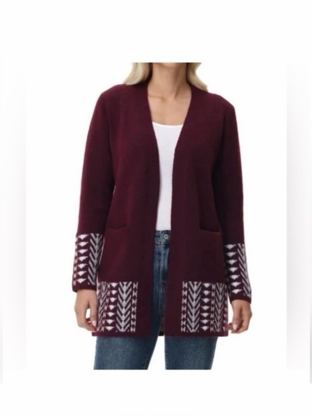 Frye Southwestern Cardigan Sweater Womens XS Burgundy Aztec Boho Geometric Knit